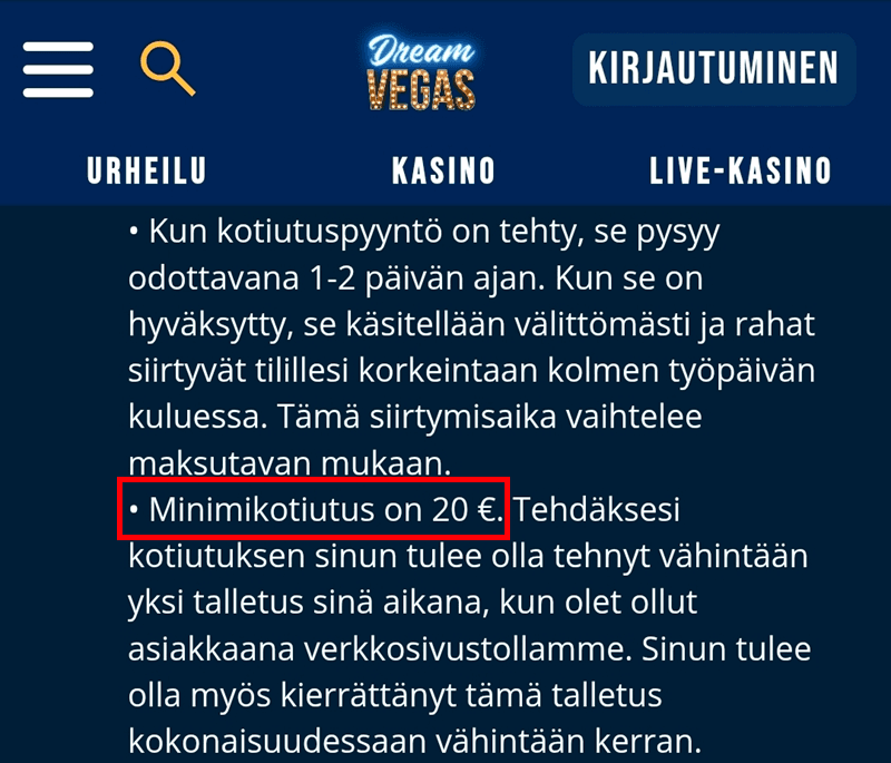 kotiutuksen-ehdot